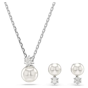 swarovski matrix set crystal pearl round cut white rhodium plated