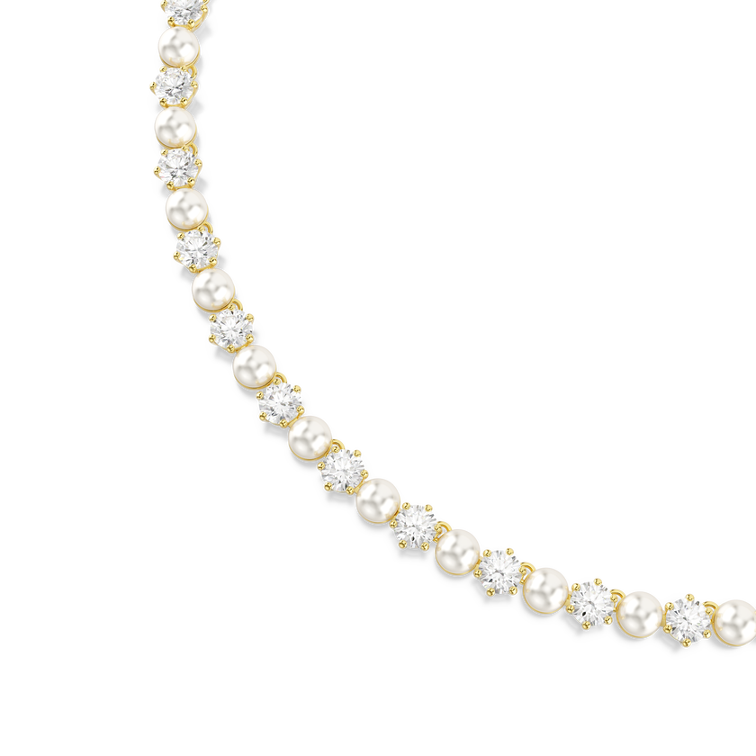 swarovski matrix tennis necklace  crystal pearl  round cut  white  gold tone plated
