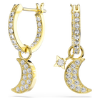 swarovski symbolica drop earrings  round cut  moon  white  18k gold finish