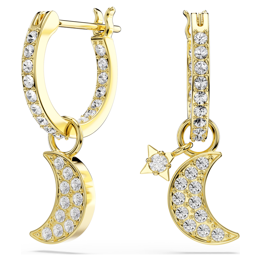 swarovski symbolica drop earrings  round cut  moon  white  18k gold finish