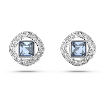 swarovski angelic stud earrings  square cut  blue  rhodium plated