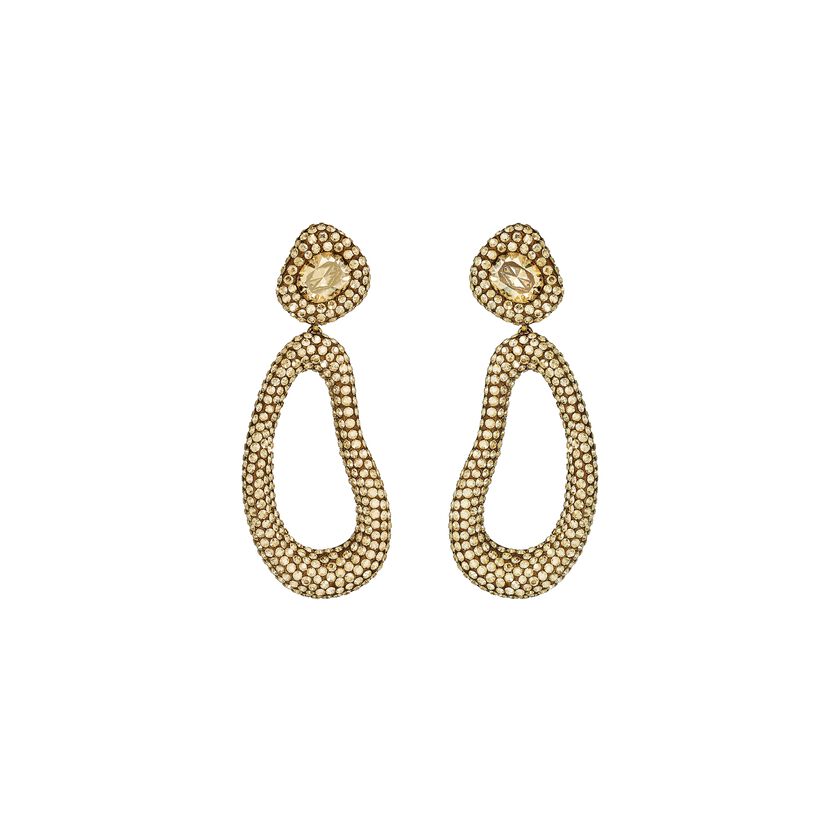 Tigris Drop Clip Earrings, Brown, Gold-tone plated