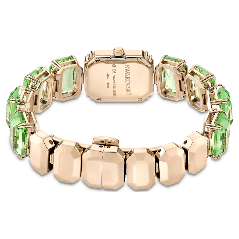 swarovski watch  octagon cut bracelet  green  champagne gold tone finish