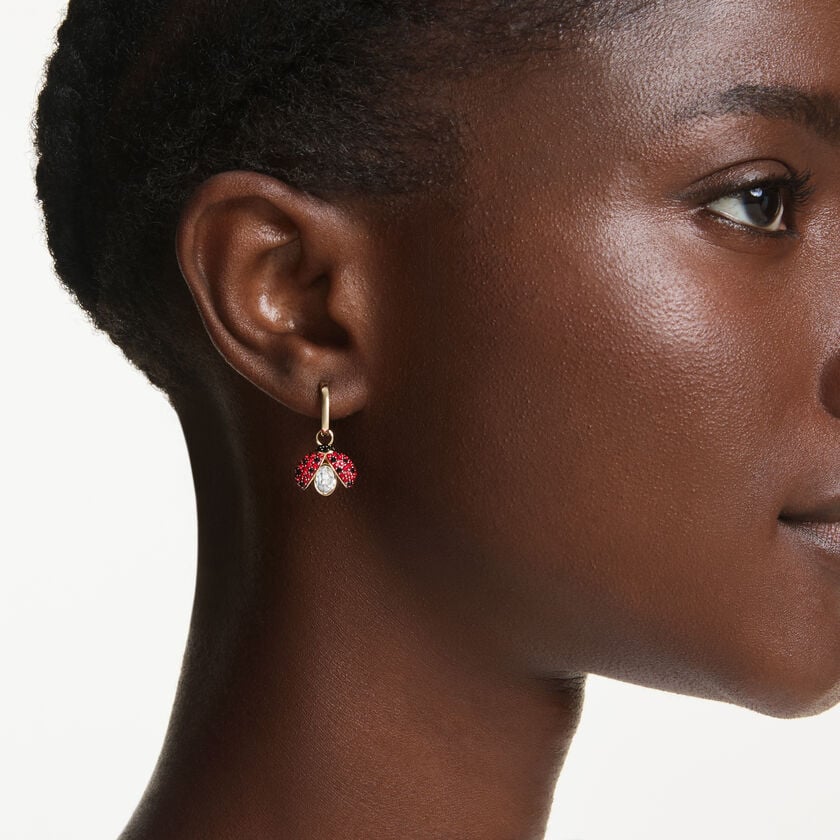 swarovski idyllia drop earrings  set  3   ladybug  clover  strawberry  multicolored  gold tone plated