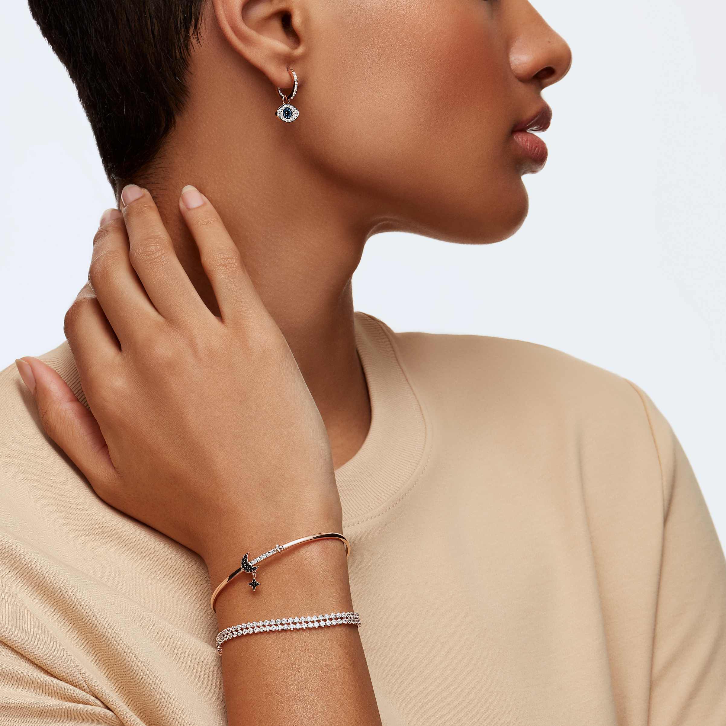 swarovski symbolica hoop earrings  evil eye  blue  rose gold tone plated