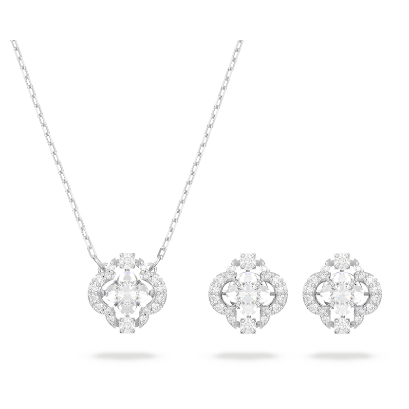 swarovski sparkling dance set  mixed cuts  clover  white  rhodium plated