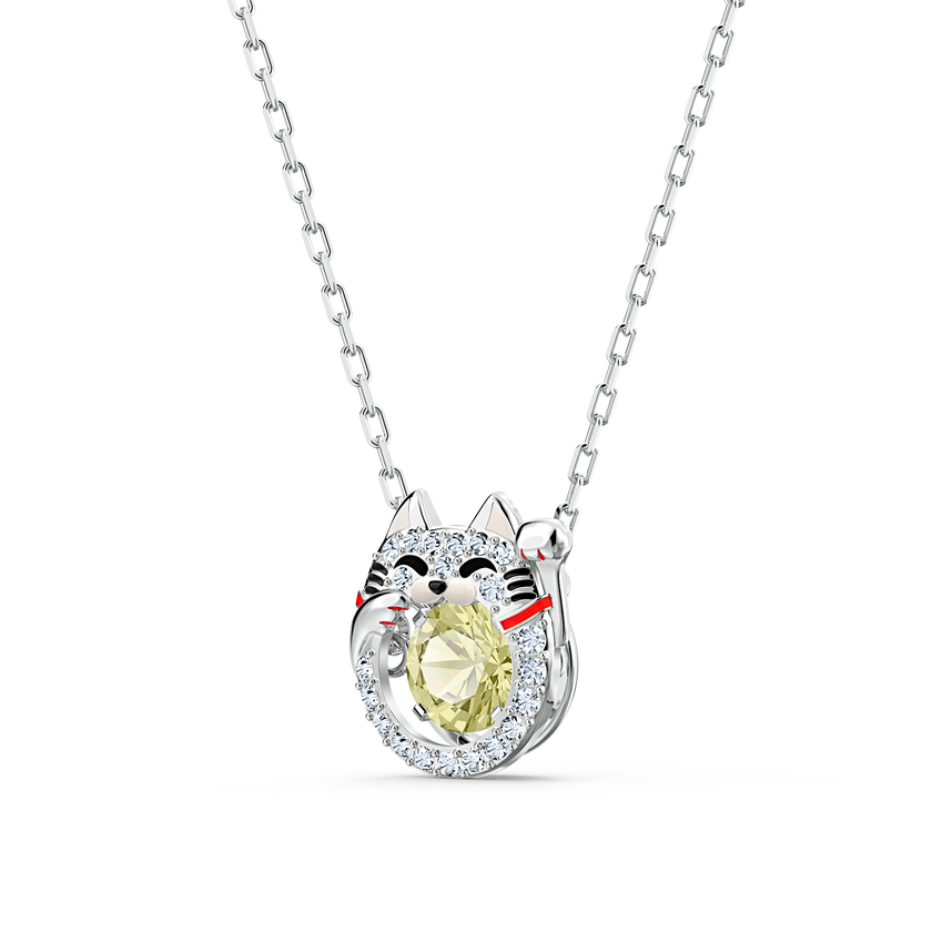 Swarovski Sparkling Dance Cat Necklace, Light multi-colored, Rhodium plated