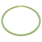 swarovski matrix tennis necklace round cut green gold tone plated