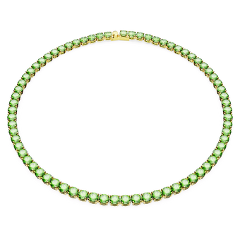 swarovski matrix tennis necklace round cut green gold tone plated
