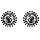 swarovski swan stud earrings crystal pearl swan gray ruthenium plated