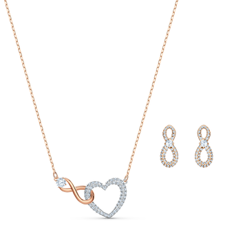 swarovski infinity heart set  white  mixed metal finish