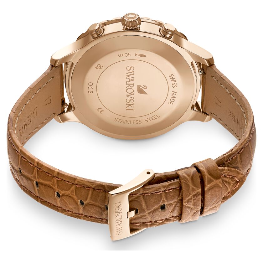 Octea Lux Chrono watch, Leather strap, Brown, Gold-tone finish