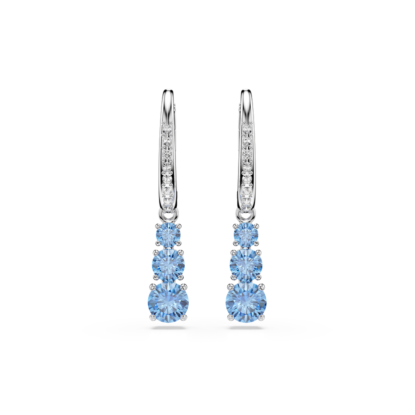 swarovski stilla attract hoop earrings  round cut  pav   blue  rhodium plated