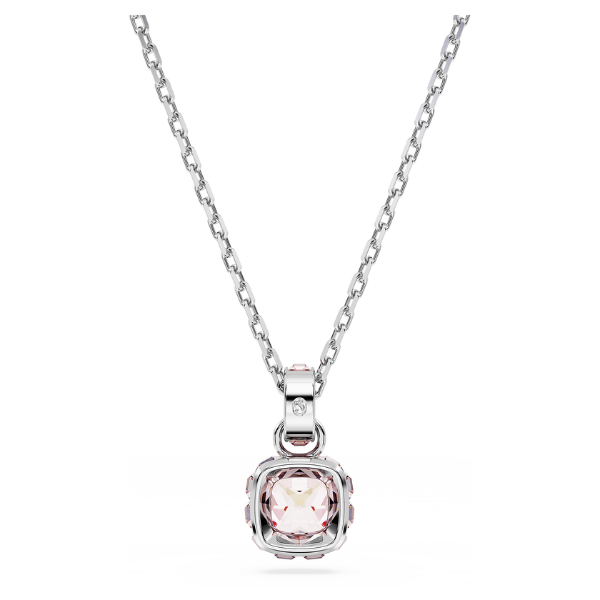 swarovski birthstone pendant  square cut  june  pink  rhodium plated