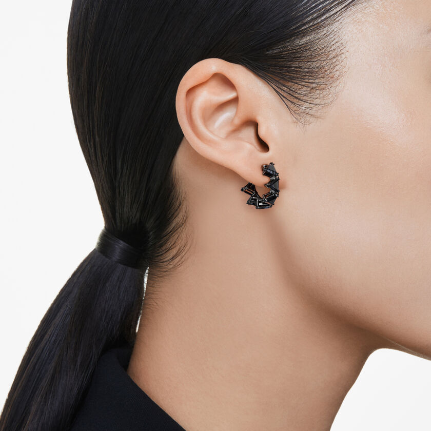 swarovski matrix hoop earrings  triangle cut  triangle  mini  black  ruthenium plated