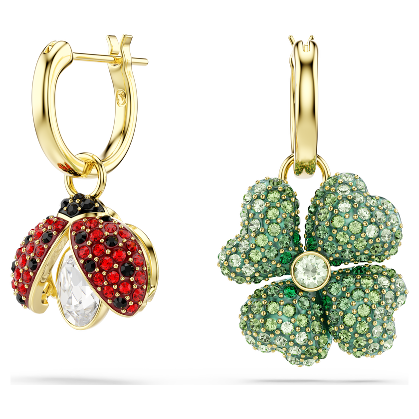 swarovski idyllia drop earrings  set  3   ladybug  clover  strawberry  multicolored  gold tone plated
