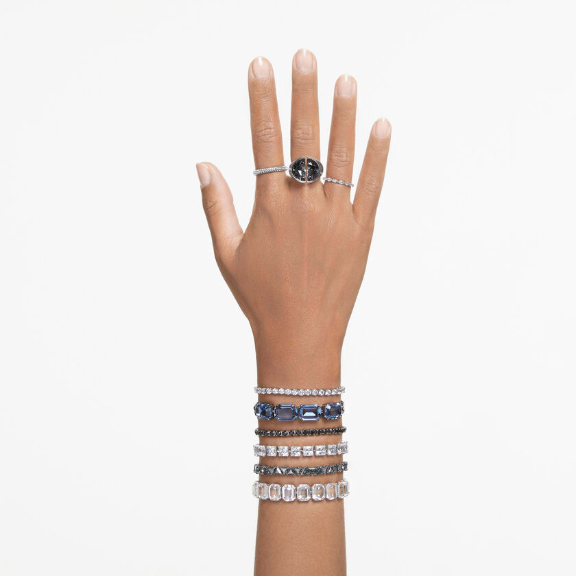 swarovski matrix tennis bracelet  round cut  black  ruthenium plated