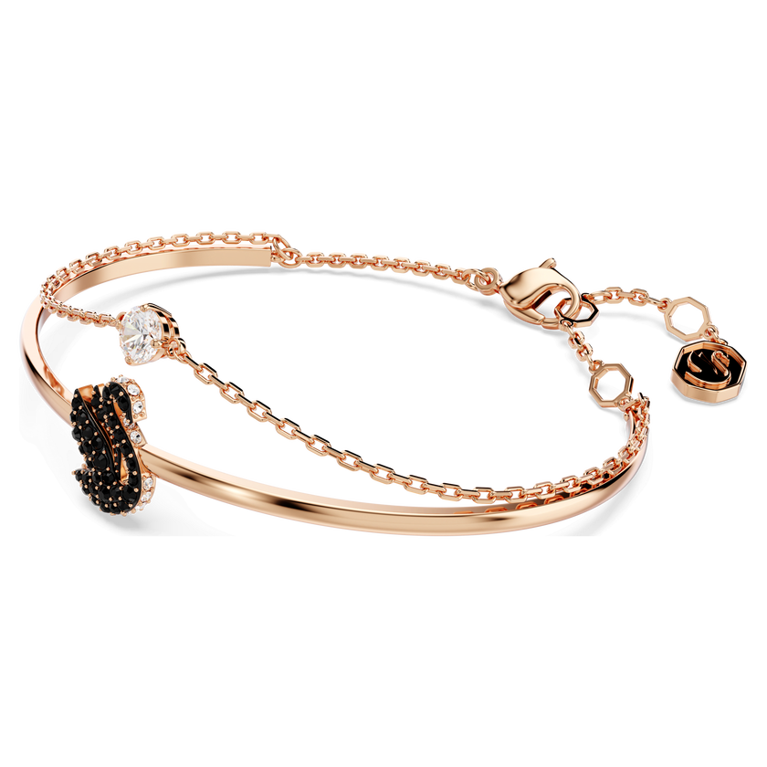 swarovski swan bangle  swan  black  rose gold tone plated