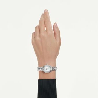 swarovski dextera octagon watch  swiss made  metal bracelet  silver tone  stainless steel