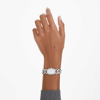 swarovski dextera chain watch  swiss made  crystal bracelet  silver tone  stainless steel