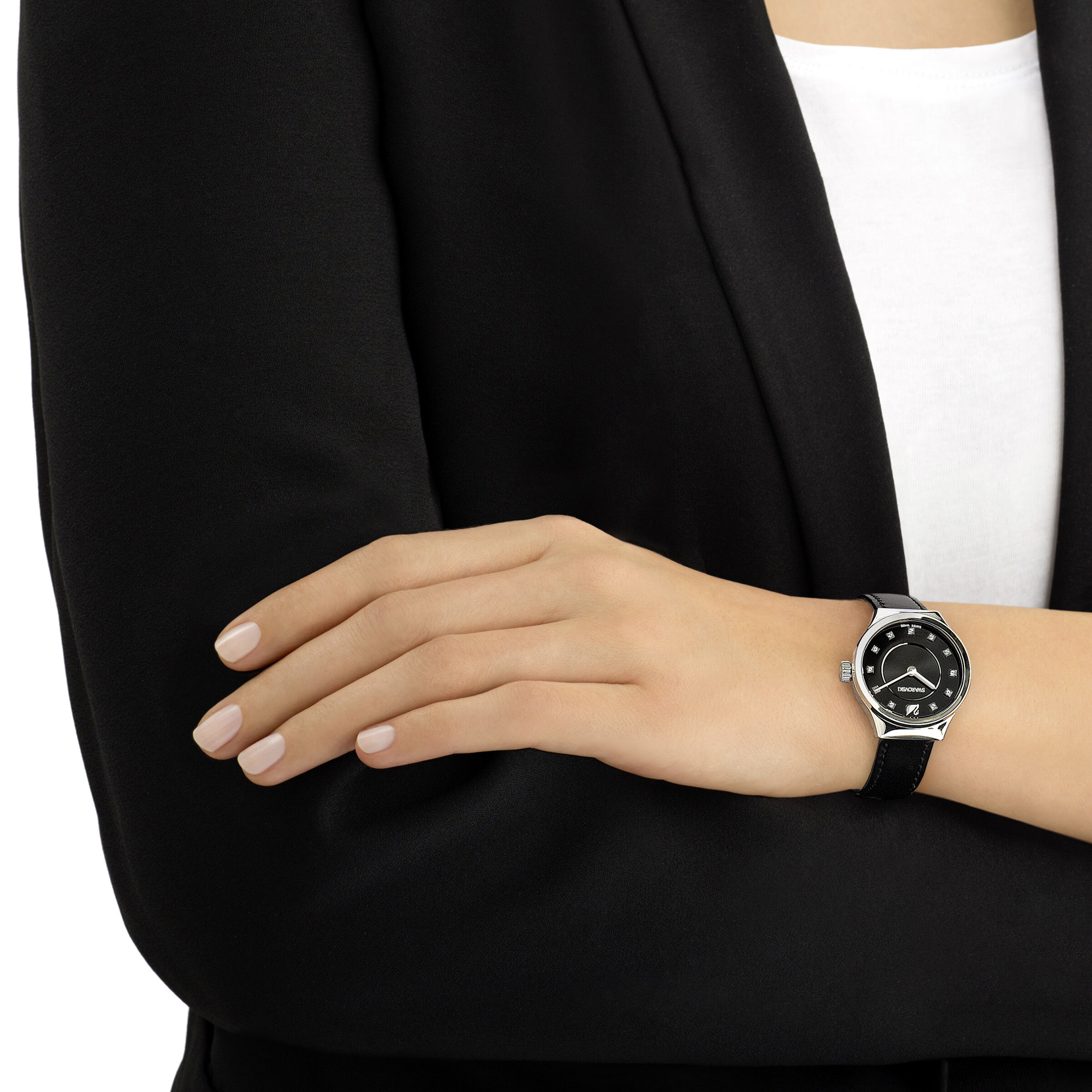 Buy Swarovski Dreamy Watch Leather strap Black Stainless steel