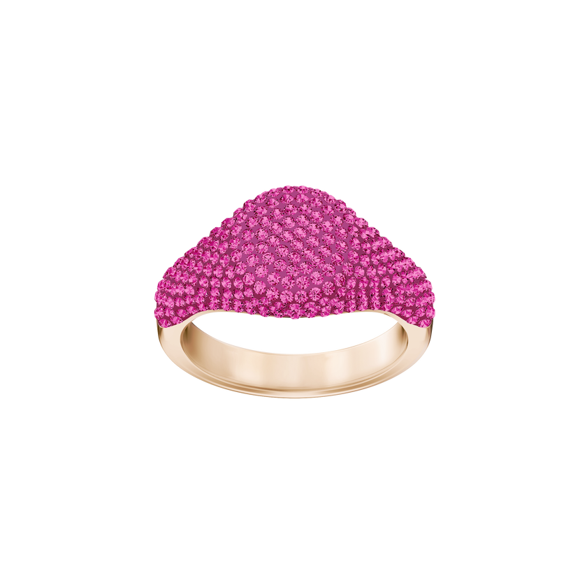 Stone Signet Ring, Pink, Rose-gold tone plated