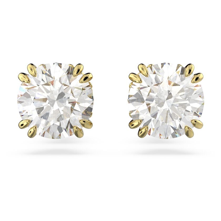 Constella stud earrings, Round cut, White, Gold-tone plated