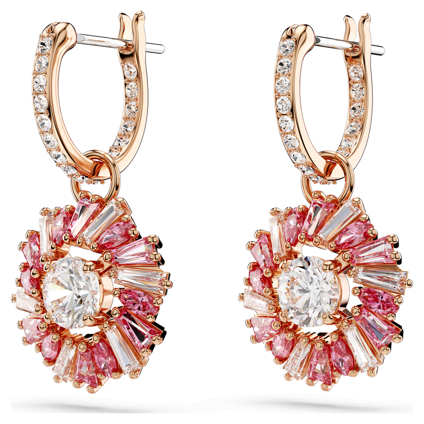 swarovski idyllia drop earrings  mixed cuts  flower  pink  rose gold tone plated