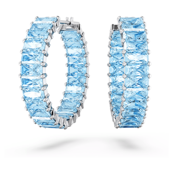 swarovski matrix hoop earrings baguette cut blue rhodium plated