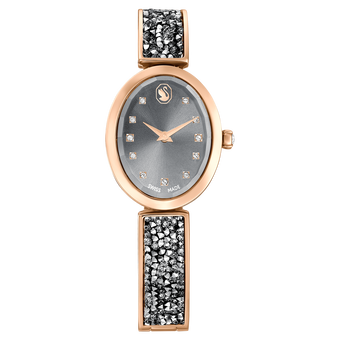 swarovski crystal rock oval watch swiss made crystal bracelet gray rose gold tone finish