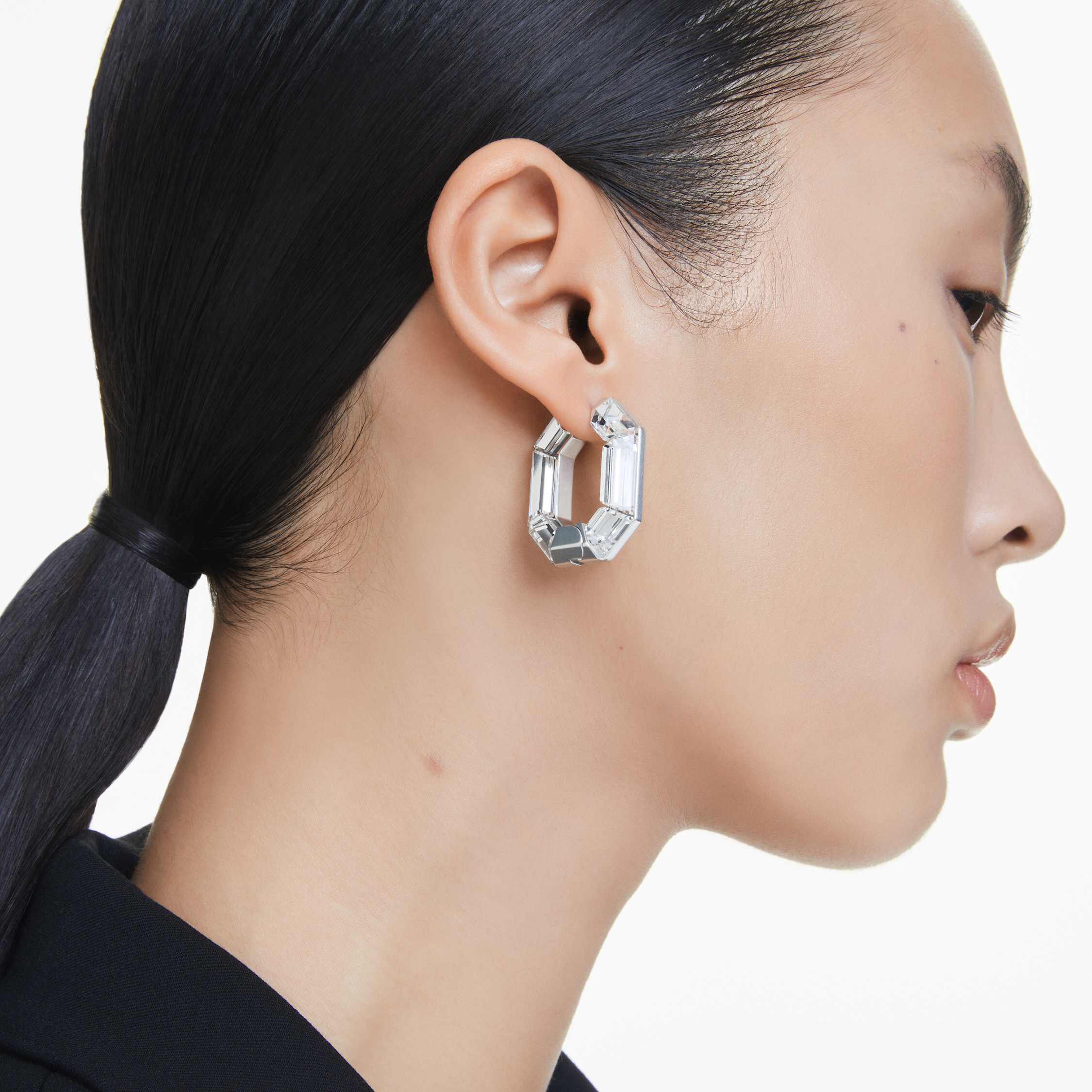Buy Swarovski Lucent hoop earrings, Octagon shape, Small, White