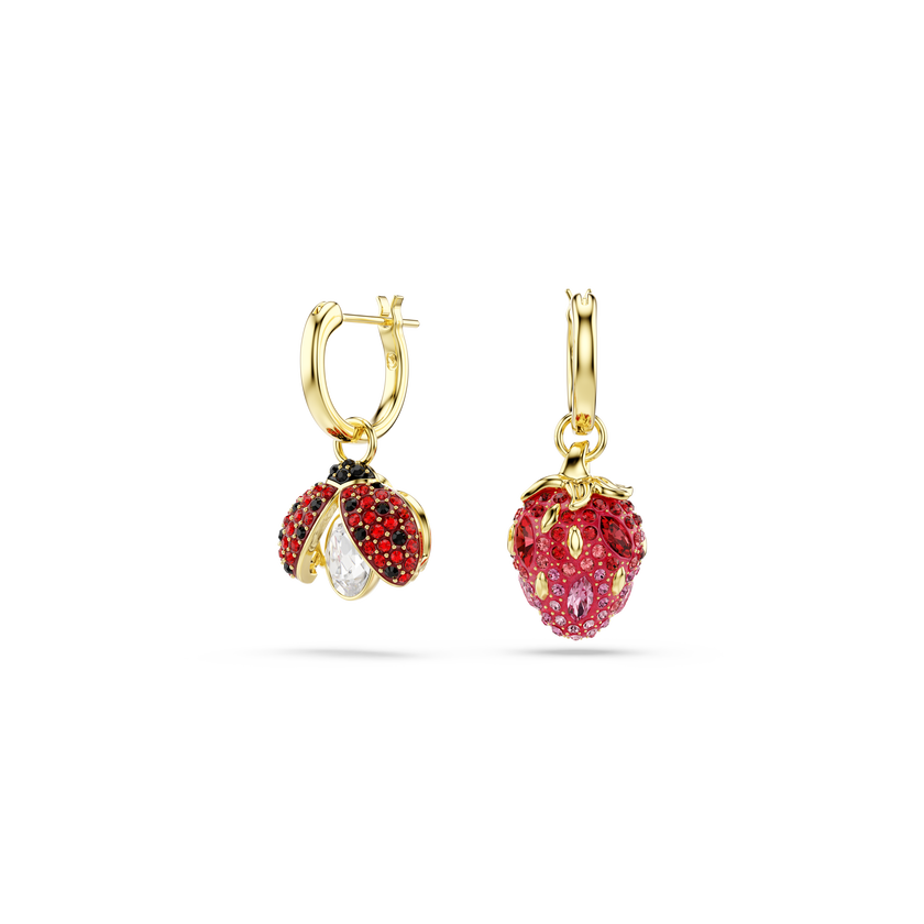 swarovski idyllia drop earrings  set  3   ladybug  clover  strawberry  multicolored  gold tone plated