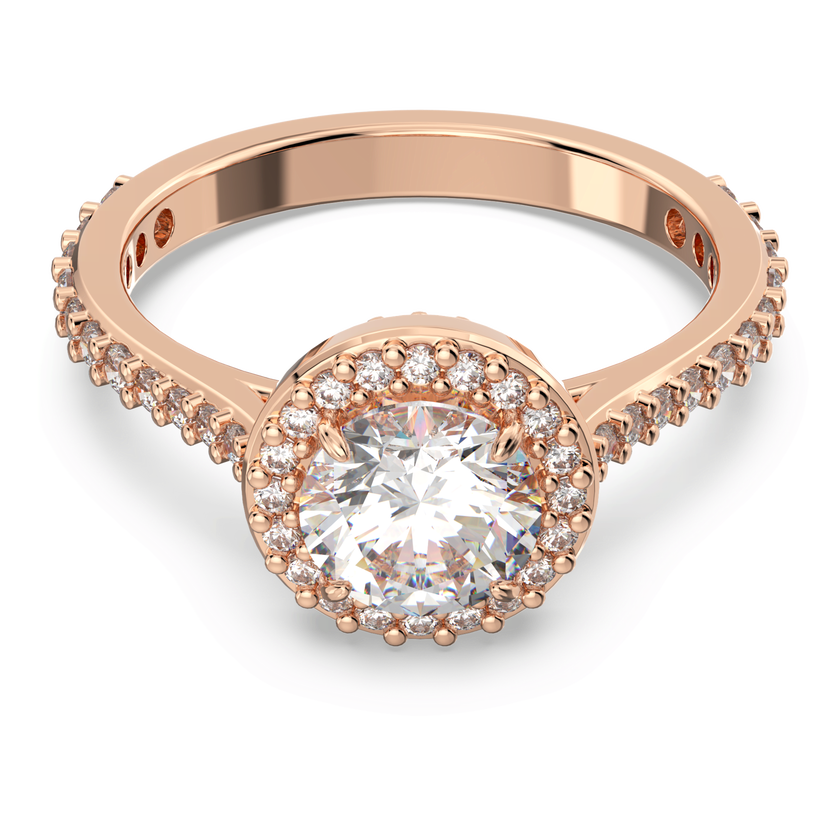 swarovski una angelic cocktail ring  round cut  pav   white  rose gold tone plated