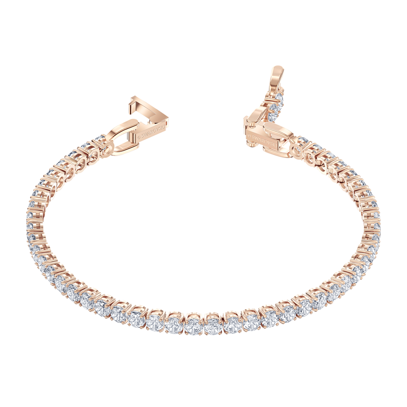 Tennis Deluxe Bracelet, White, Rose-gold tone plated