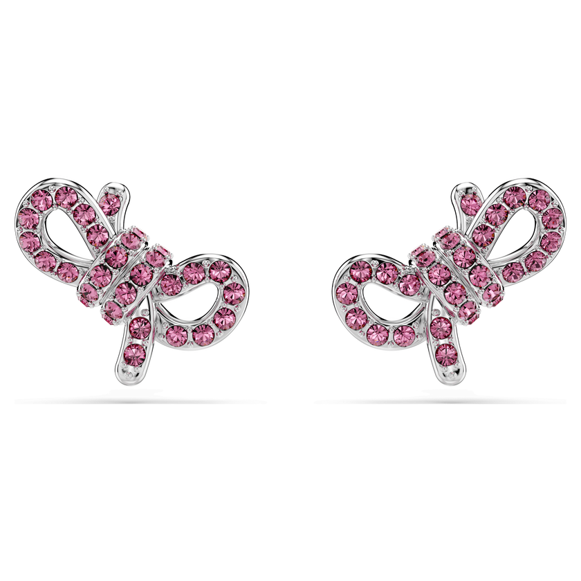 swarovski lifelong bow stud earrings  bow  pink  rhodium plated