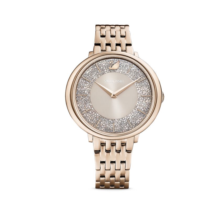 Crystalline Chic Watch, Metal bracelet, Grey, Champagne-gold tone PVD