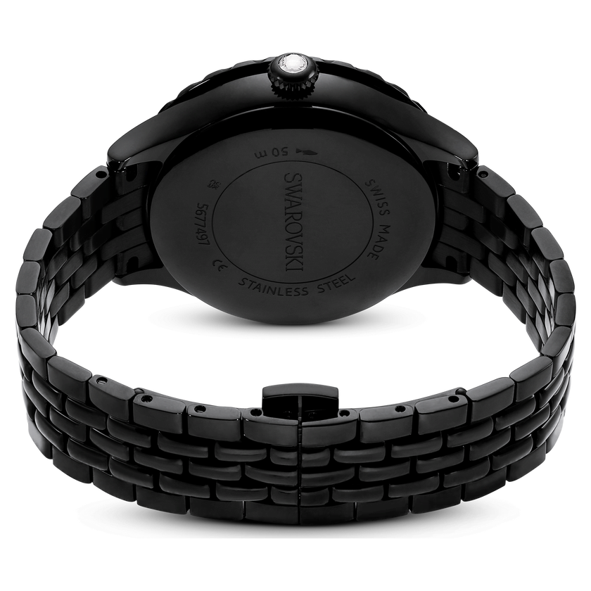 swarovski octea moon watch  swiss made  moon  metal bracelet  black  black finish
