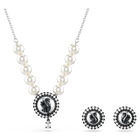 swarovski swan set  crystal pearl  swan  gray  rhodium plated