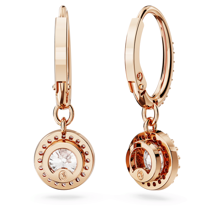 swarovski una angelic drop earrings  round cut  pav   white  18k rose gold finish