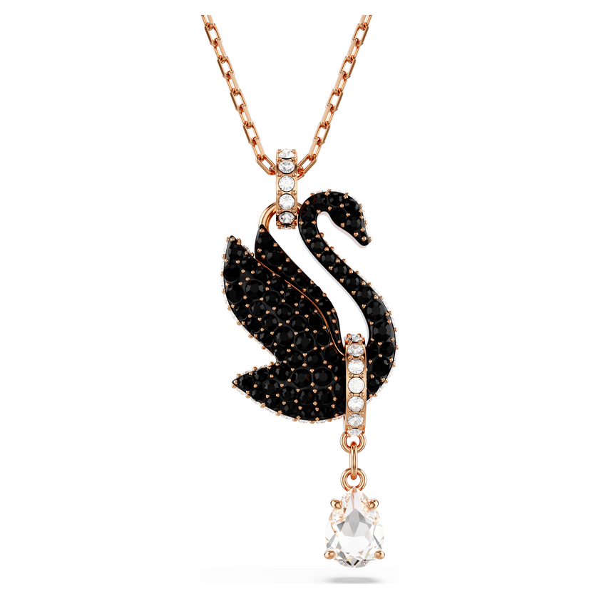 swarovski swan pendant  swan  black  rose gold tone plated