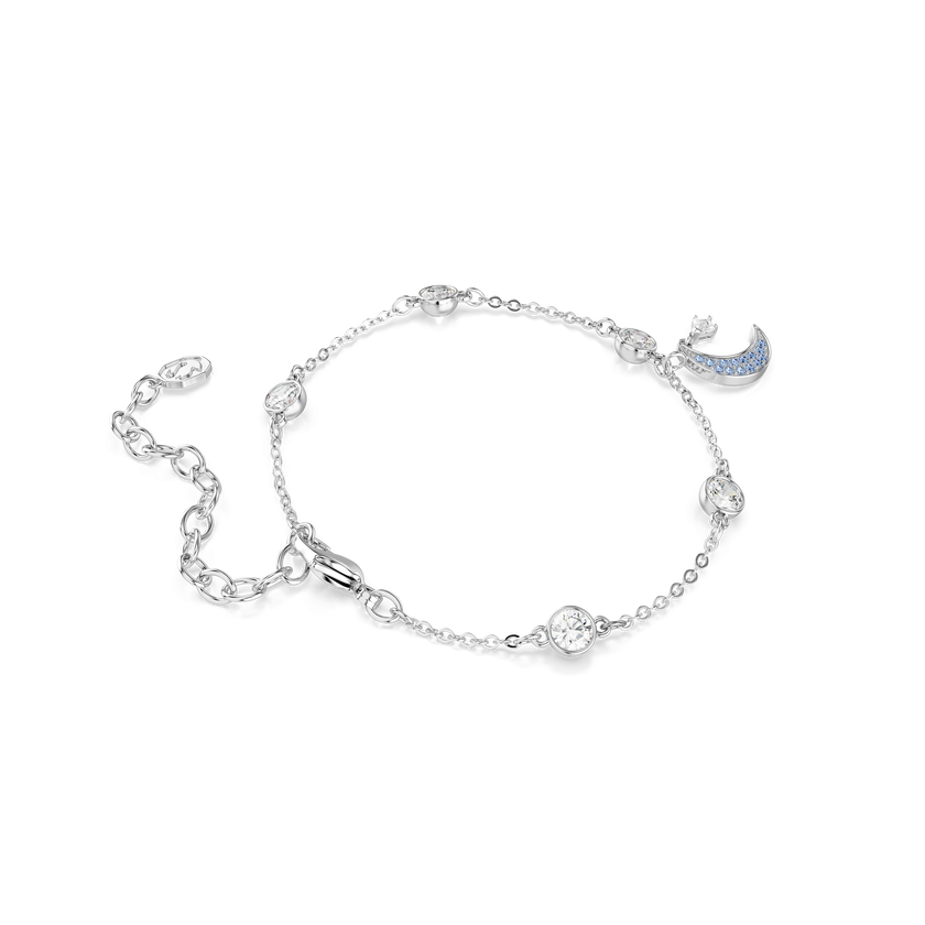 swarovski symbolica bracelet  round cut  moon  blue  rhodium plated