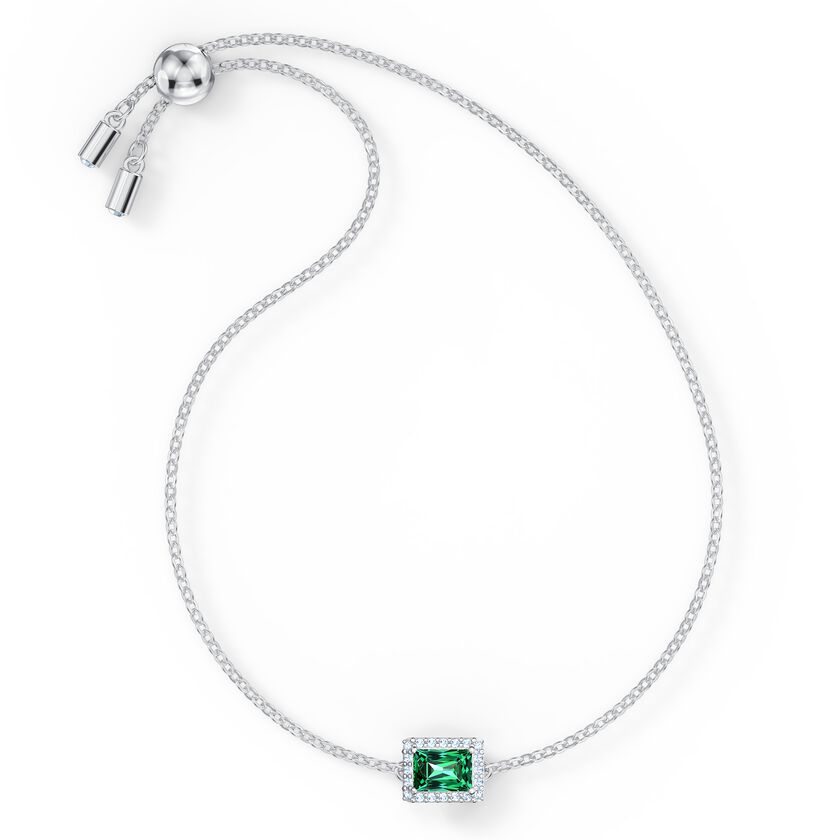 Angelic Rectangular Bracelet, Green, Rhodium plated