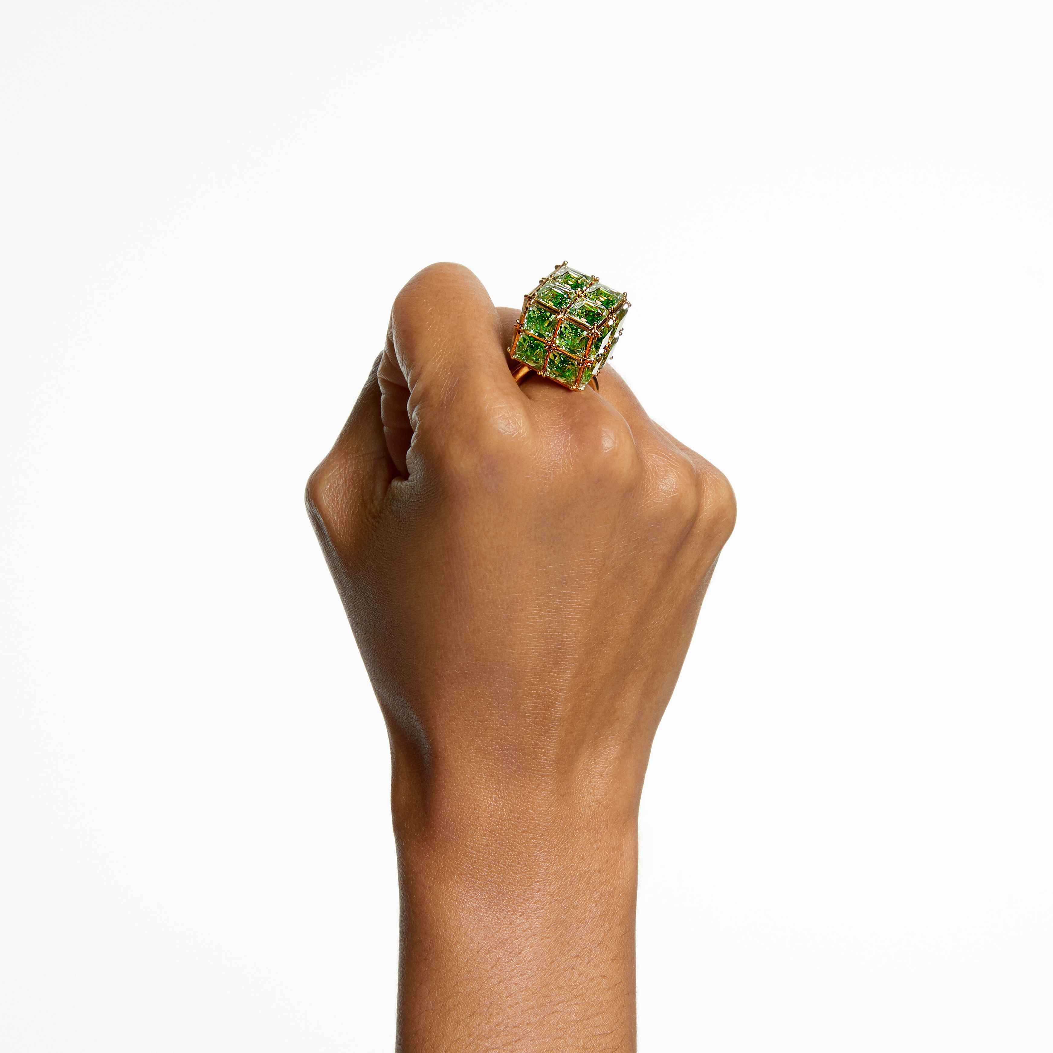 swarovski curiosa cocktail ring  square  green  gold tone plated
