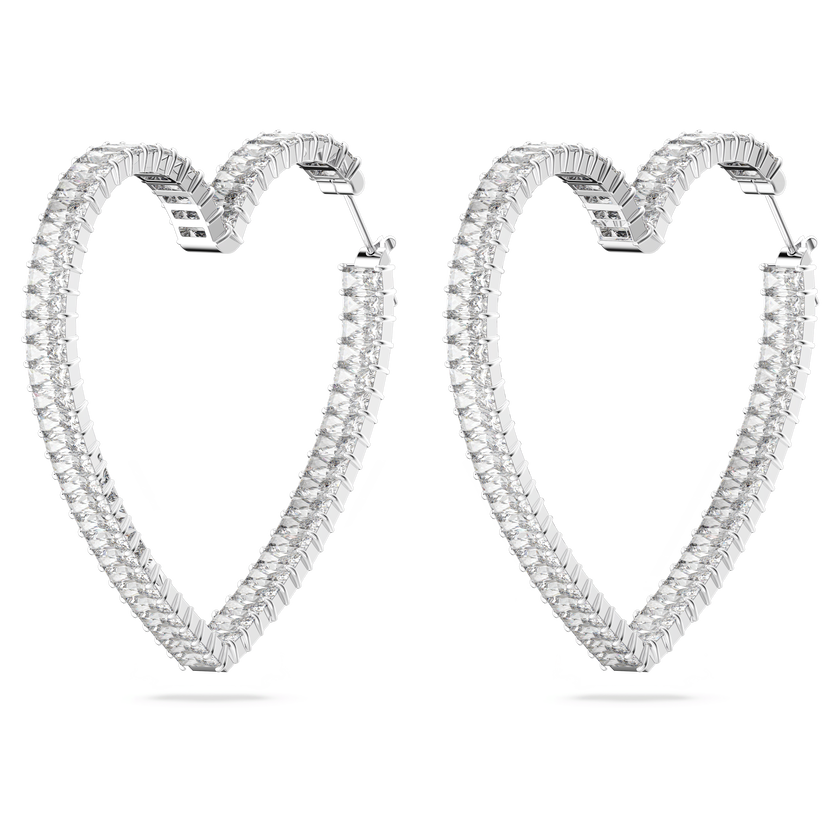 swarovski matrix hoop earrings  heart  large  white  rhodium plated