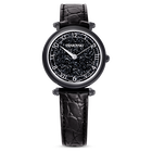 swarovski crystalline wonder watch swiss made leather strap black black finish