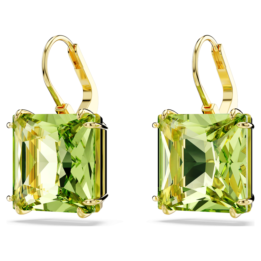 swarovski millenia earrings  square cut crystal  green  gold tone plated