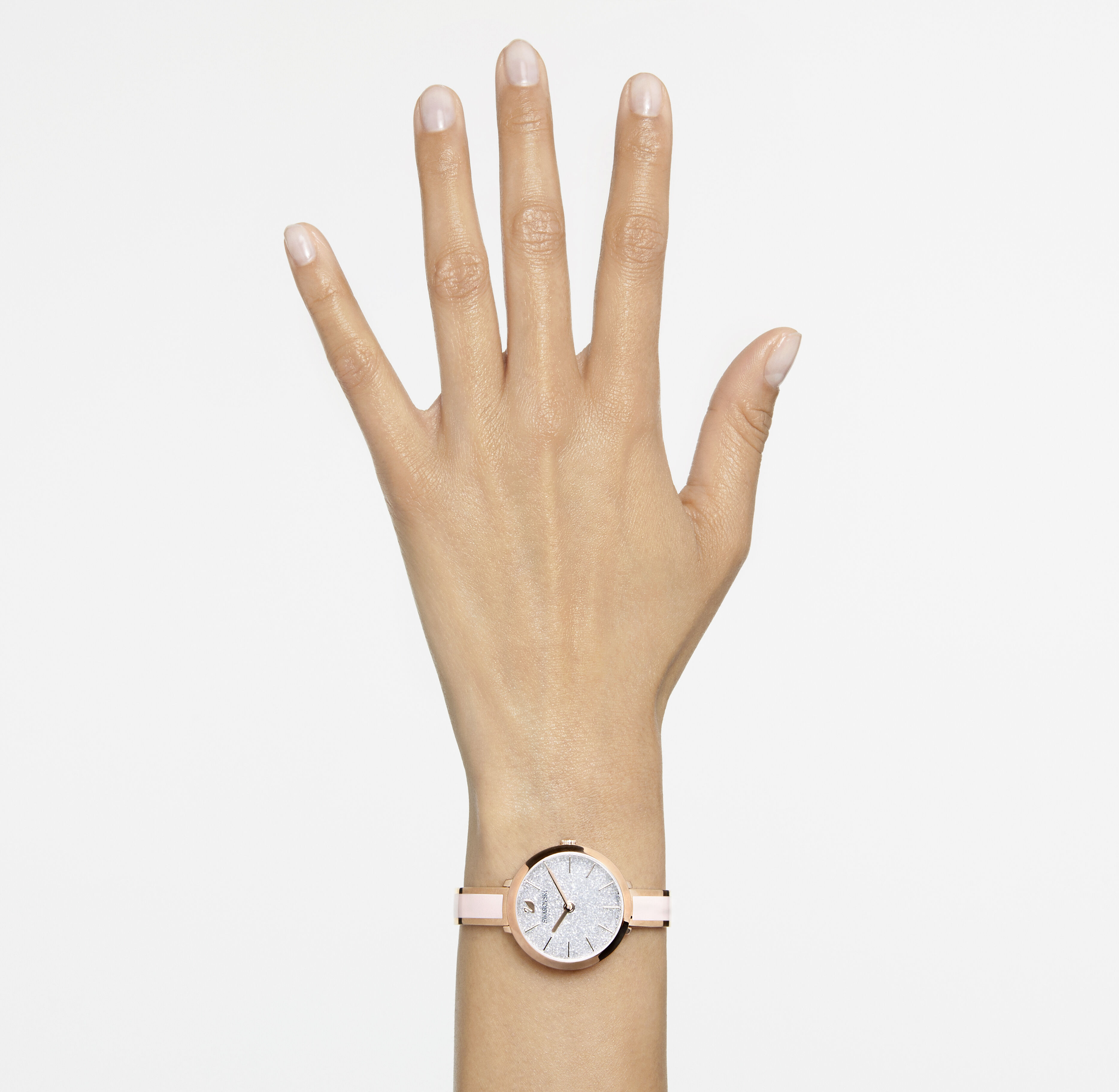 swarovski crystalline delight watch  metal bracelet  pink  rose gold tone finish