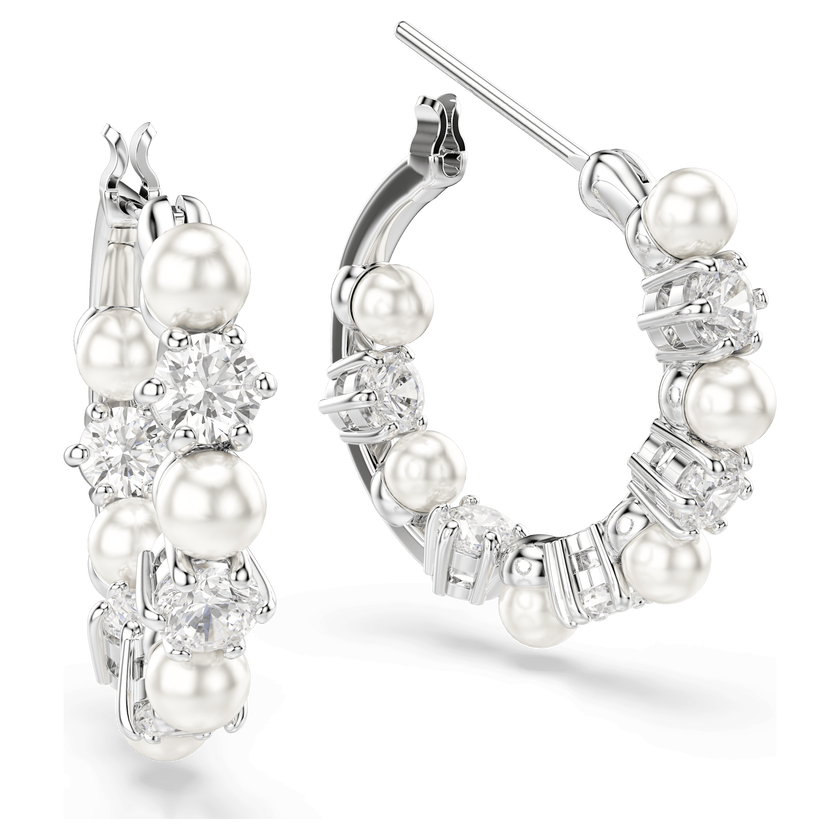 swarovski matrix drop earrings  crystal pearl  round cut  white  rhodium plated
