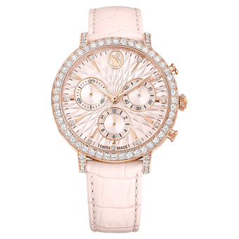 swarovski matrix tennis chrono watch swiss made leather strap pink rose gold tone finish