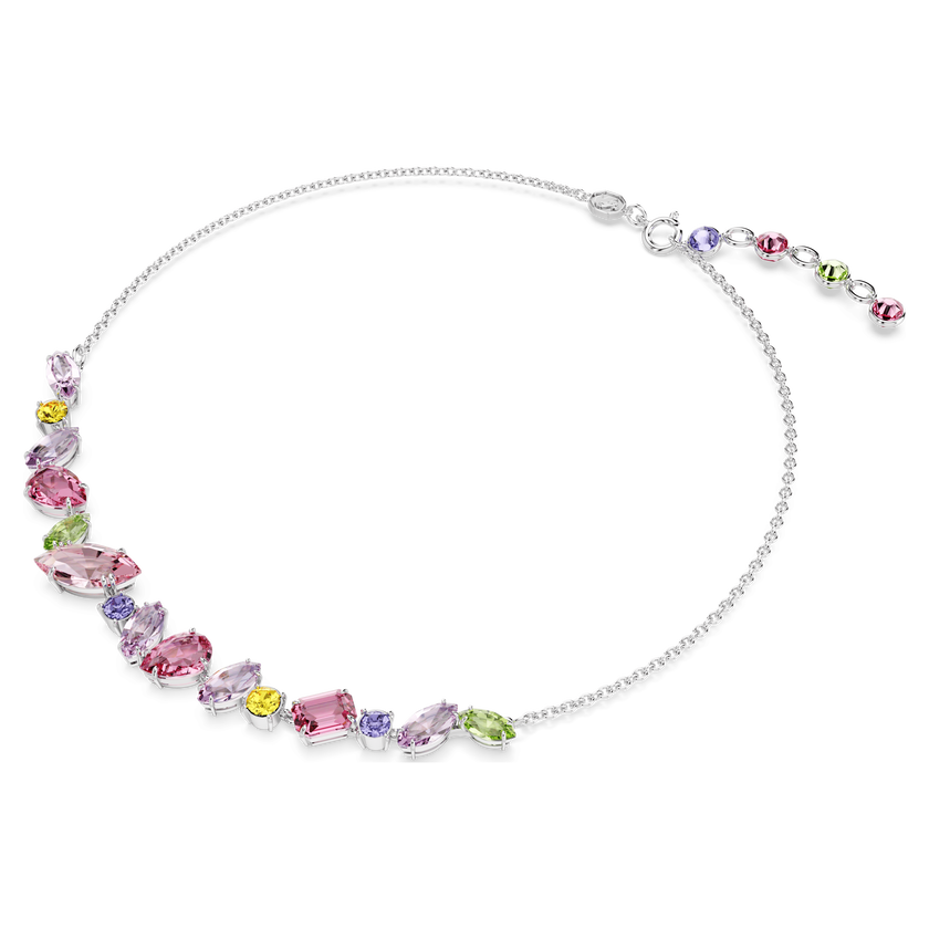 swarovski gema necklace  mixed cuts  multicolored  rhodium plated